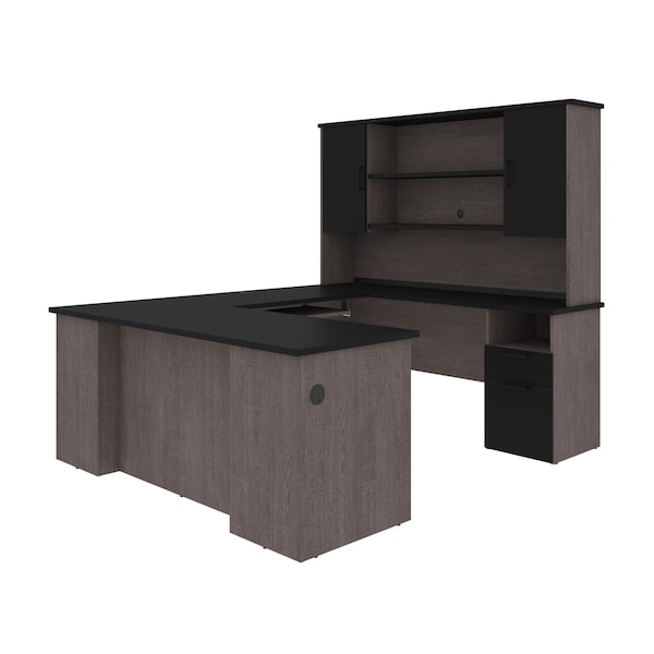 Norma U-Shaped Desk with Hutch, Black & Bark Gray